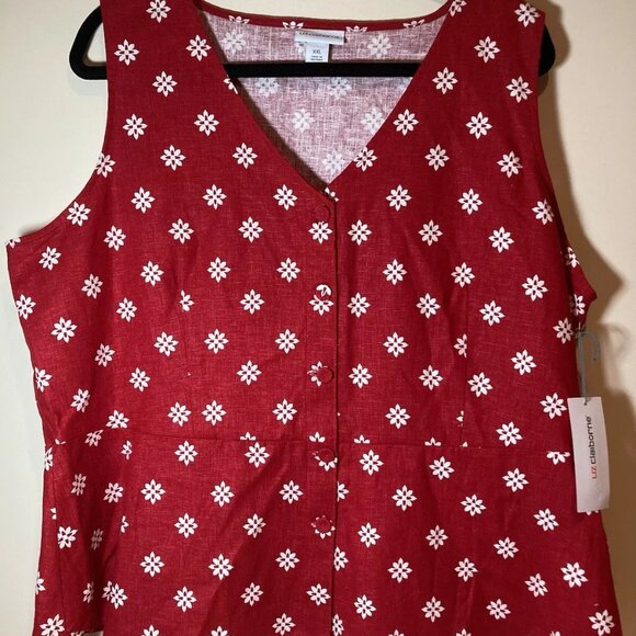 Liz Claiborne Red/White Short Sleeve Top Size XXL NEW With Tag - Picture 1 of 6
